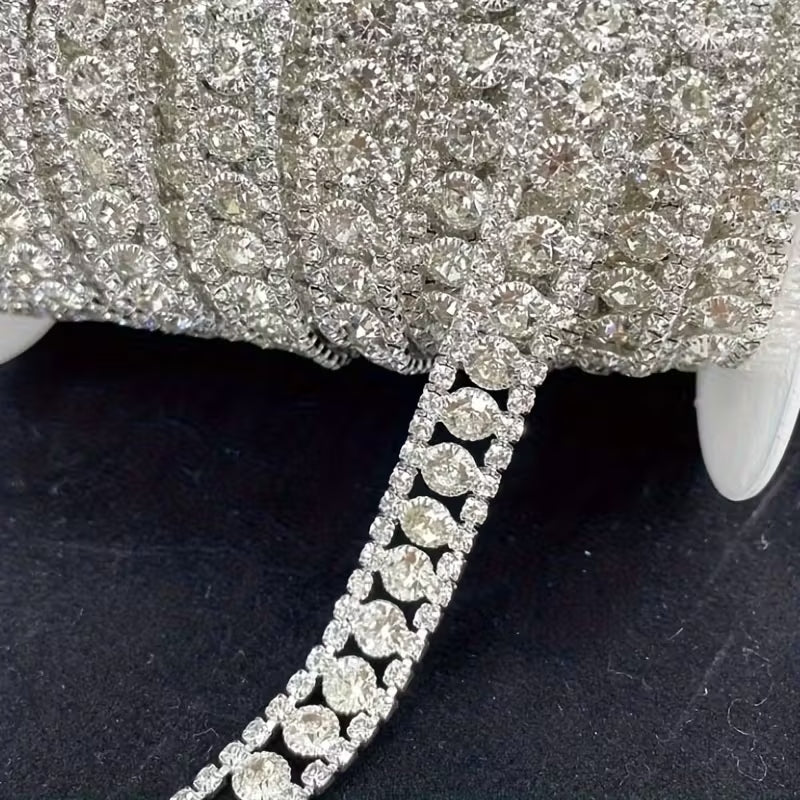 White rhinestone chain trim with a 1cm wide width