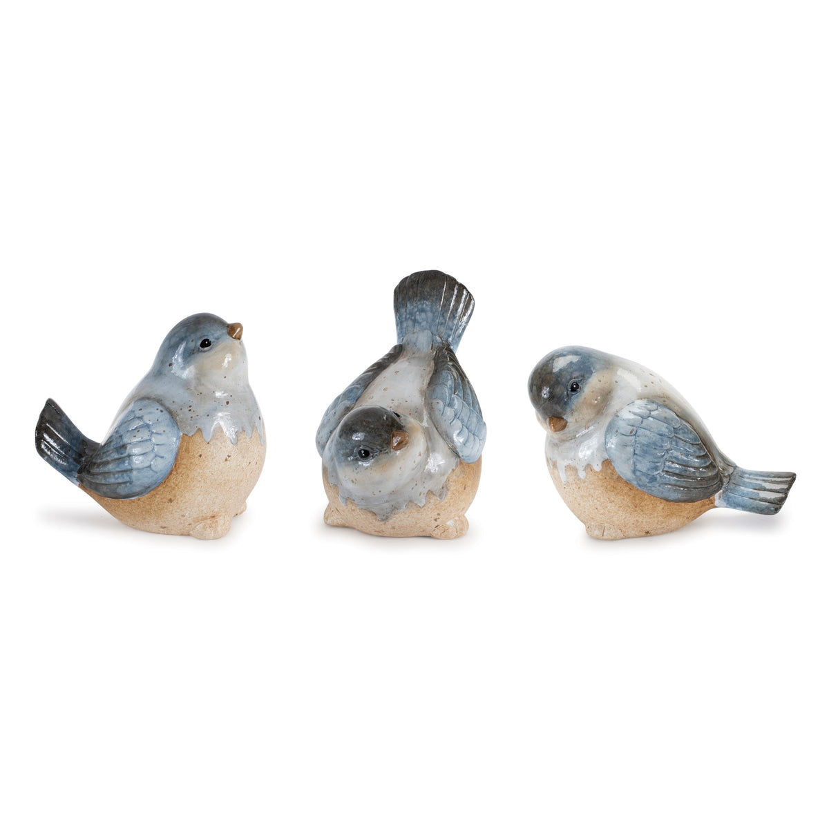 Ceramic bird figurine in natural tone with smooth rounded silhouette.