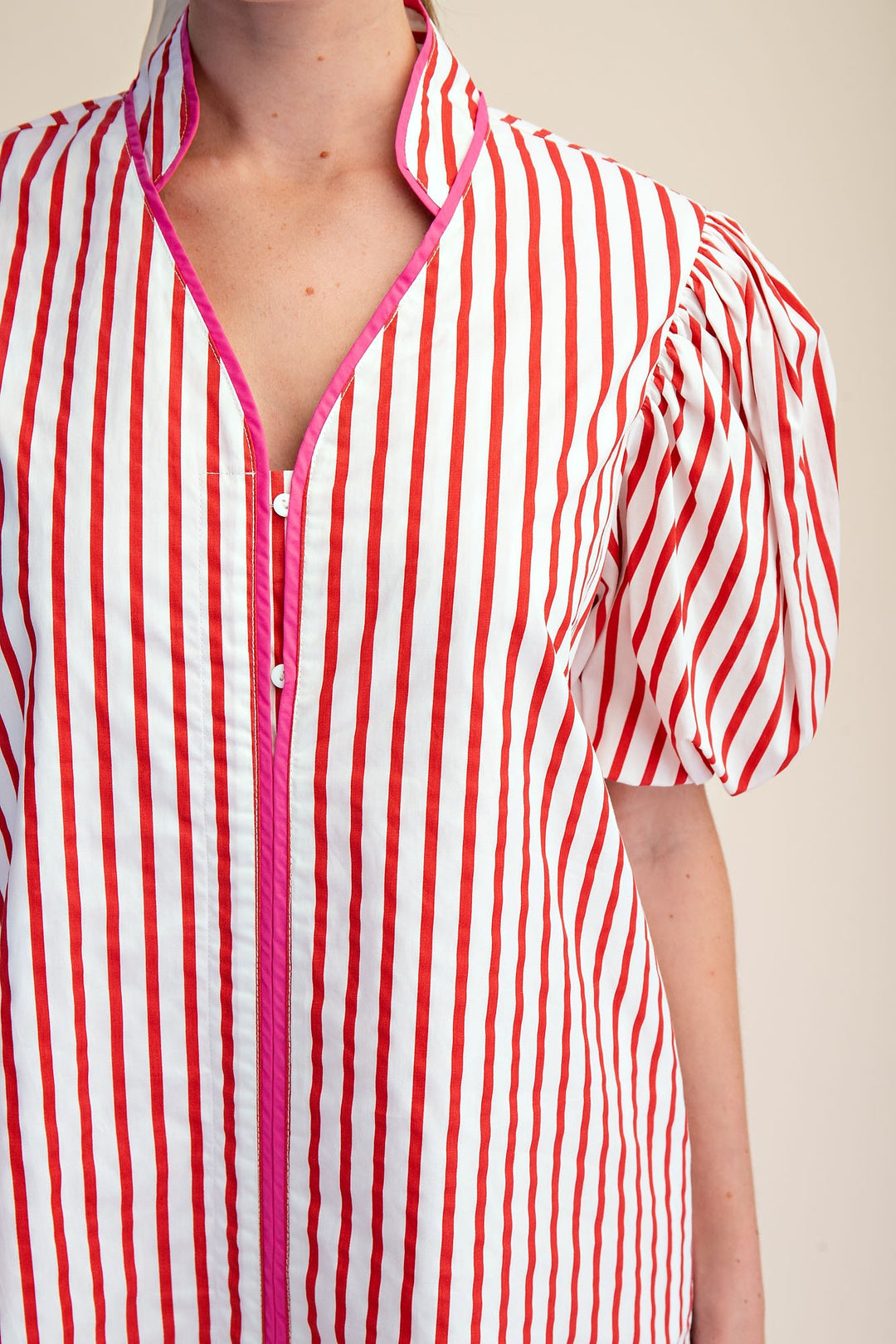 Aliyah Collar Neck Puff Sleeve Stripe Mini Dress