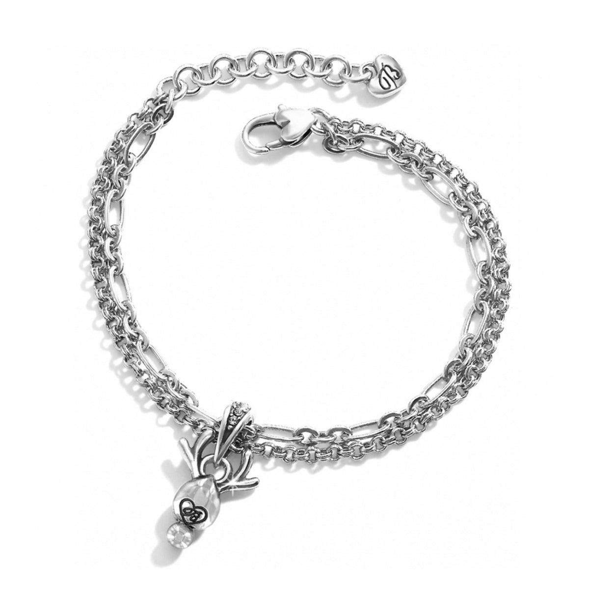 Silver-plated Reindeer Rock Bracelet with crystal-embellished charm and lobster claw closure.