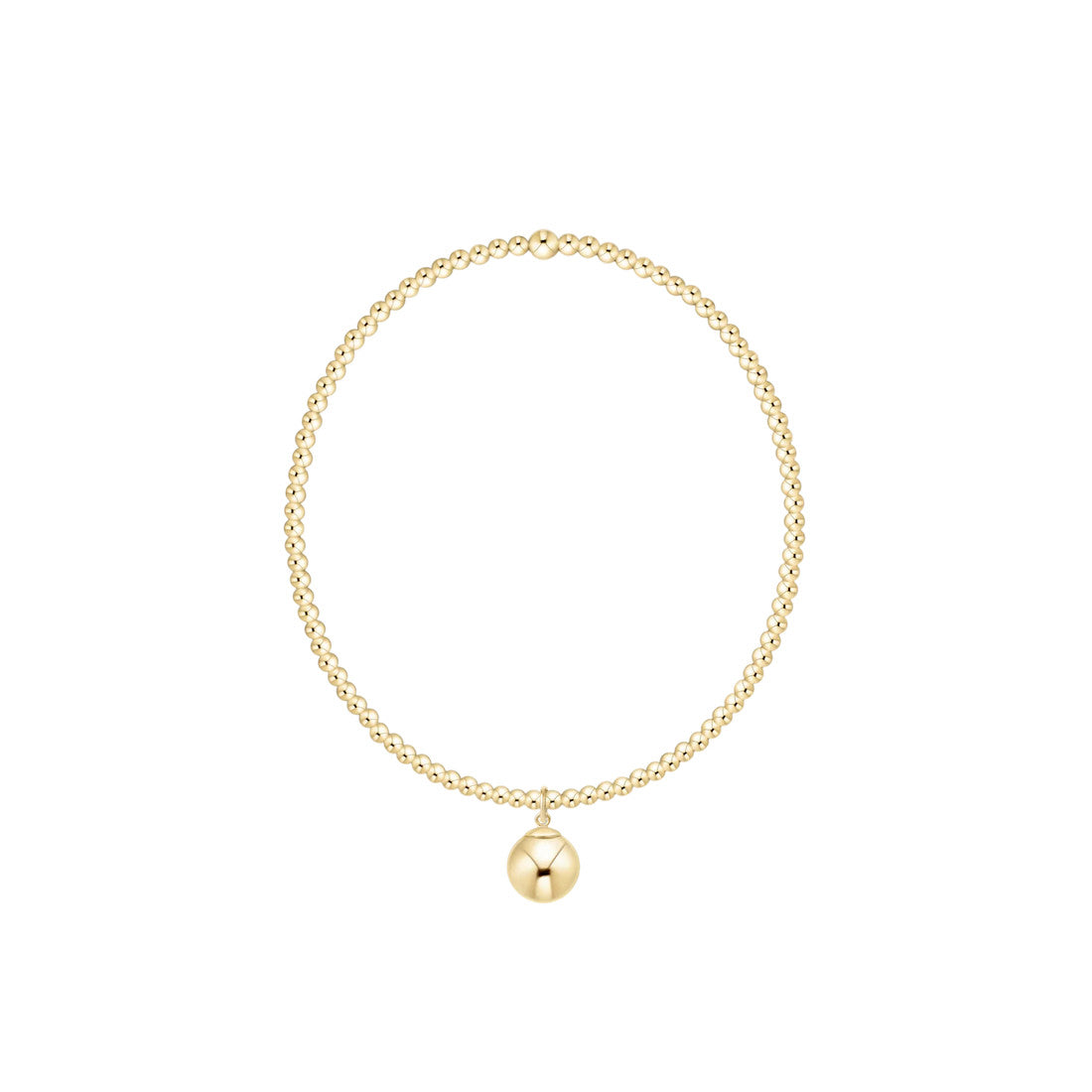 Classic gold 2mm beaded stretch bracelet with a single 8mm gold ball charm.