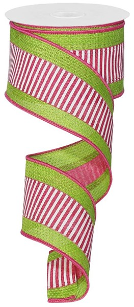 2.5-inch wide polyester ribbon with hot pink, white, and lime green horizontal stripes.
