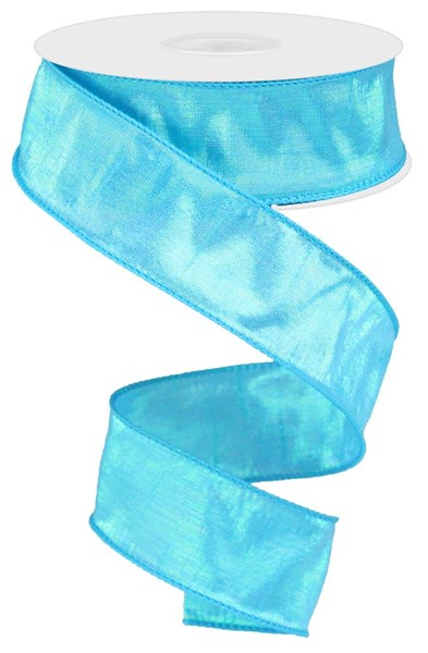 Irid blue dupioni ribbon with metallic polyester blend