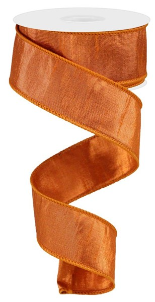 Orange copper metallic dupioni ribbon roll with a subtle sheen