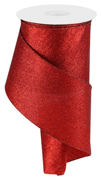 Roll of shimmer glitter ribbon in silver polyester with a reflective finish.