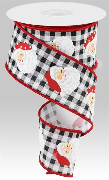 2.5"X10yd Vertical Santa Heads/Check Ribbon