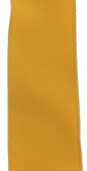 Mustard yellow diagonal weave fabric ribbon with a wired edge.