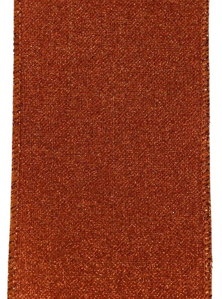 Pumpkin orange wired ribbon with a fine glitter finish and matching stitched edges.