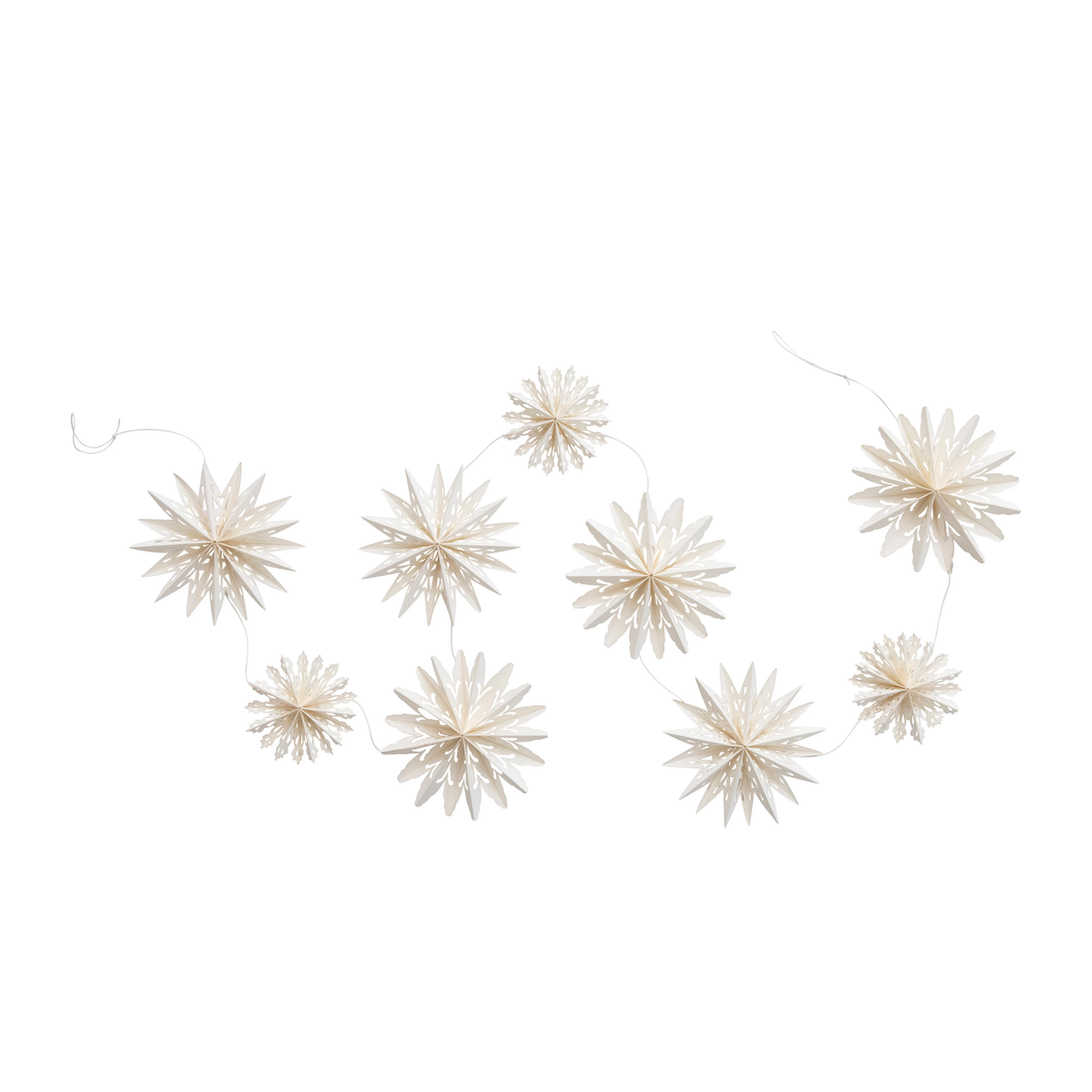 72-inch white paper snowflake garland with cotton string in a kraft box