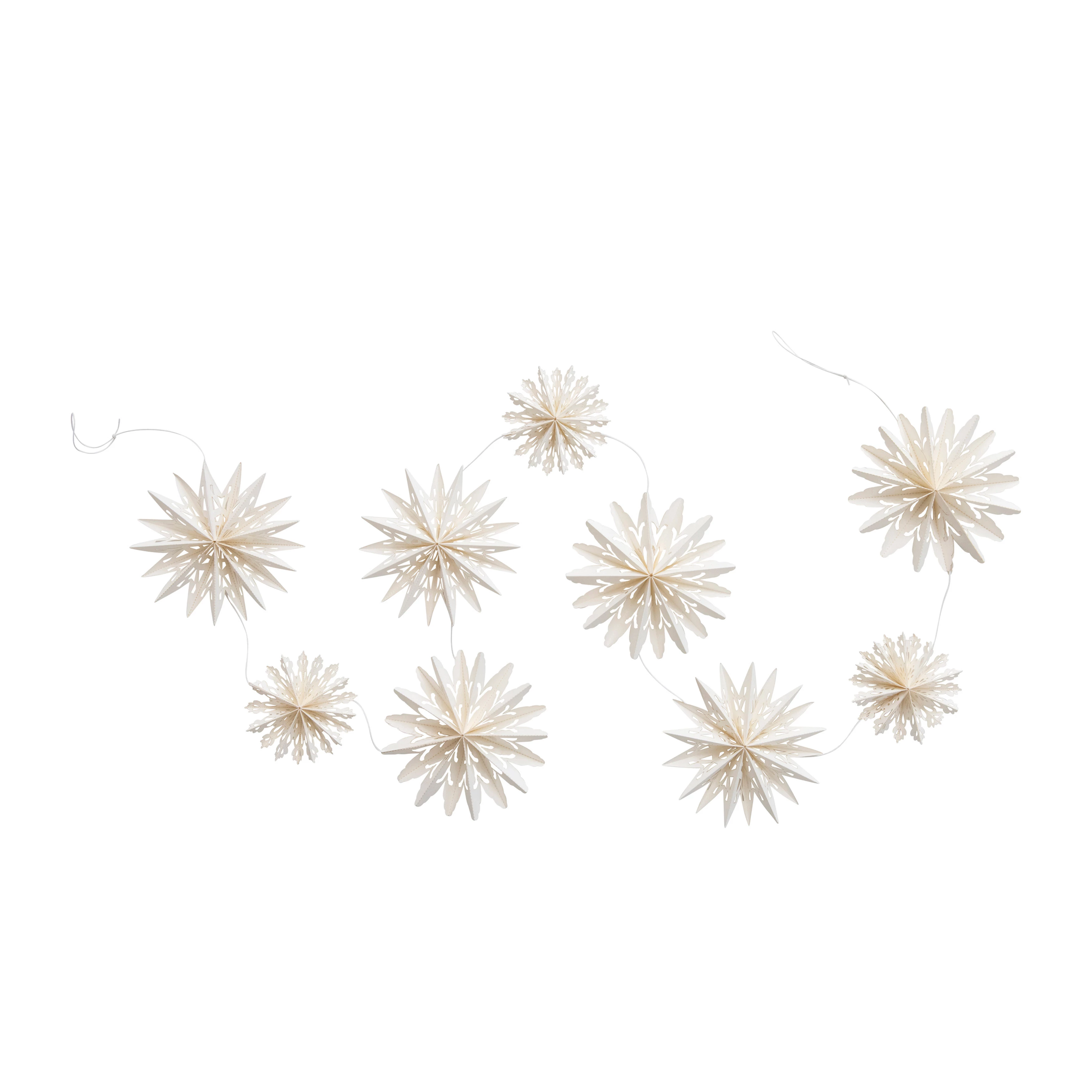 72-inch white paper snowflake garland with cotton string in a kraft box