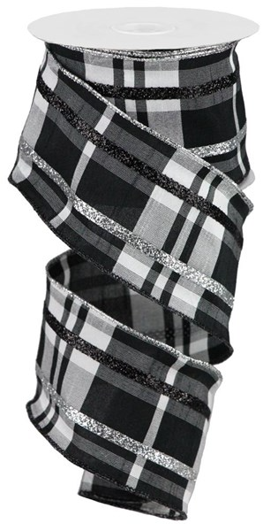 2.5"X10yd Dupioni Plaid W/Glitter Stripe Ribbon