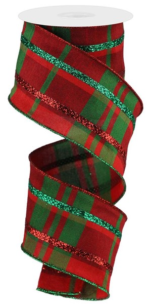 2.5"X10yd Dupioni Plaid W/Glitter Stripe Ribbon