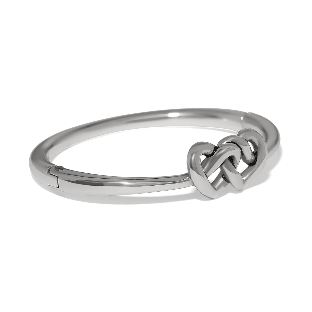Interlok Linked Hearts silver plated hinged bangle with a magnetic closure.
