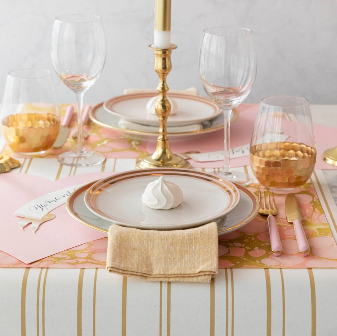 Antique gold stripe runner rug with a striped pattern on an off-white background.