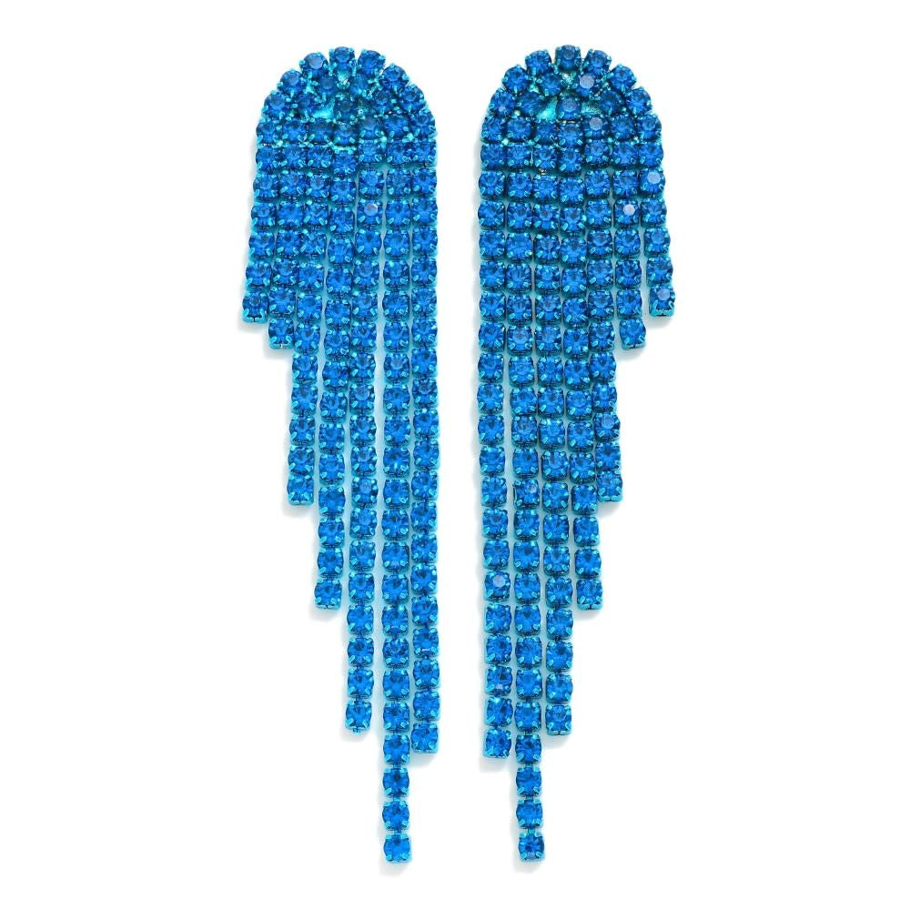 Rhinestone Tassel Post Drop Earrings