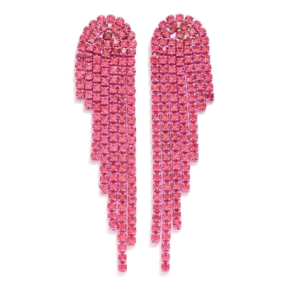 Rhinestone Tassel Post Drop Earrings