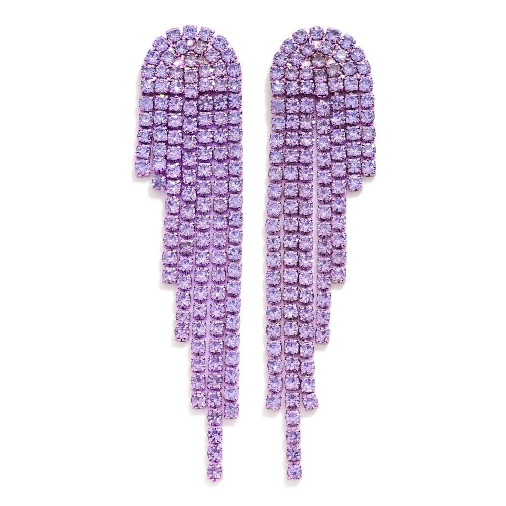 Rhinestone Tassel Post Drop Earrings