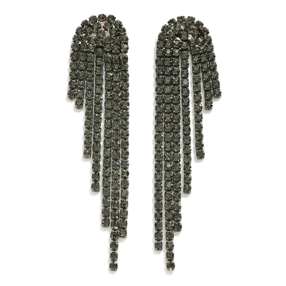 Rhinestone Tassel Post Drop Earrings