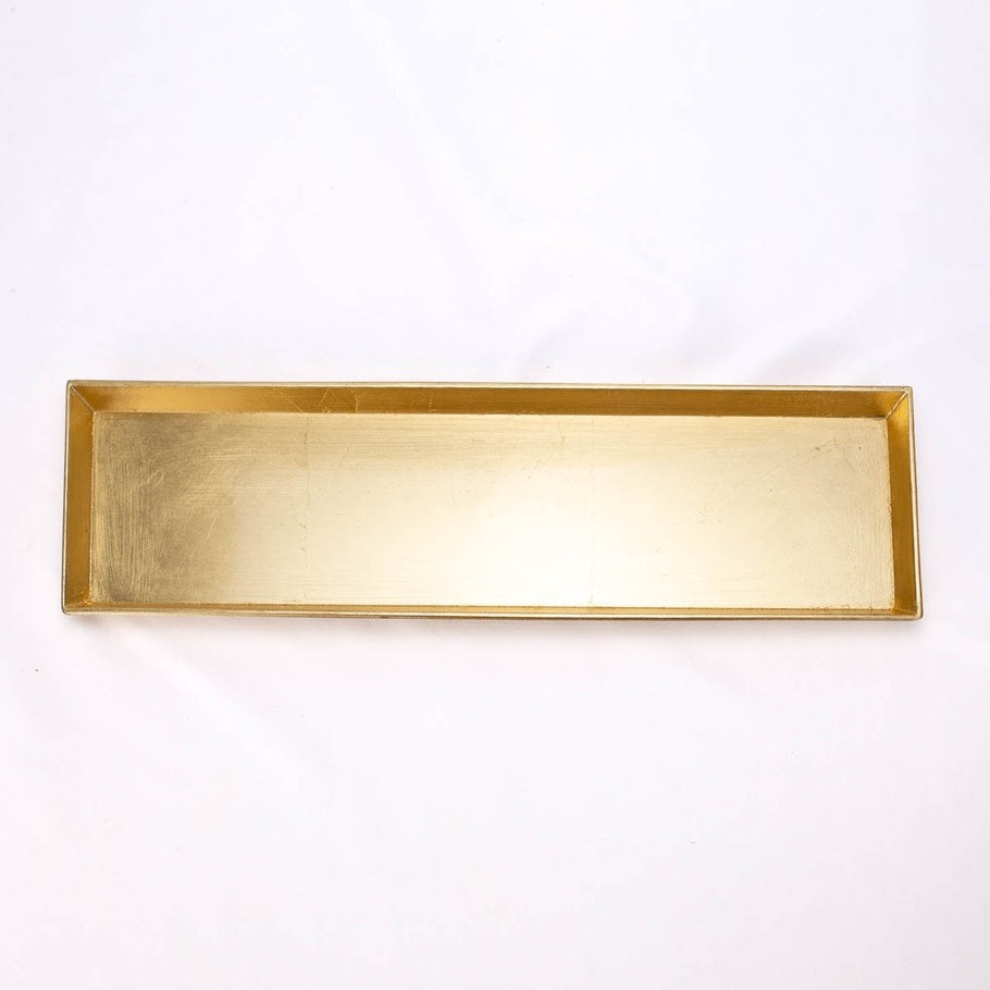 Gold Rhodes serving tray made from polypropylene with a sleek rectangular shape.