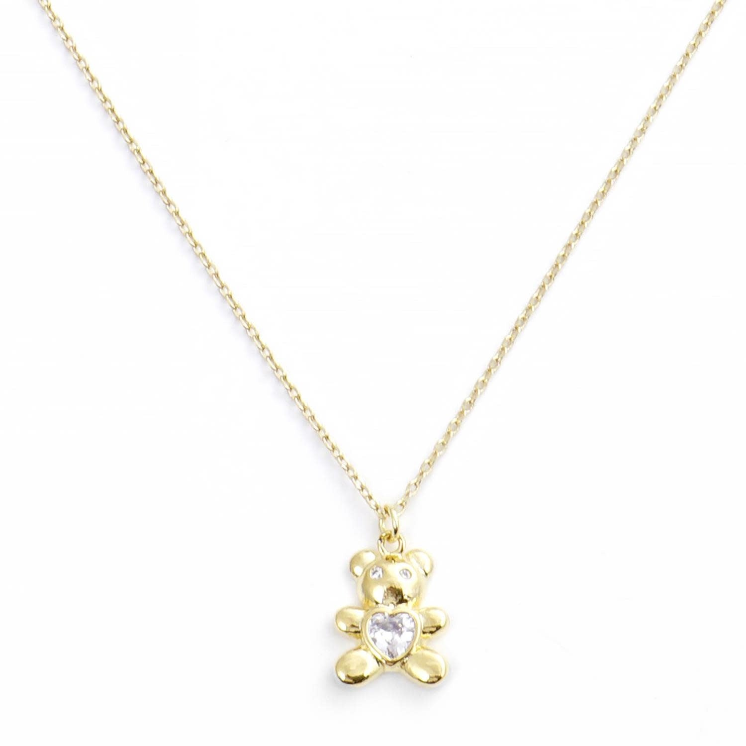 Rhodium-dipped Sending a Bear necklace with an adorable bear pendant on a chain
