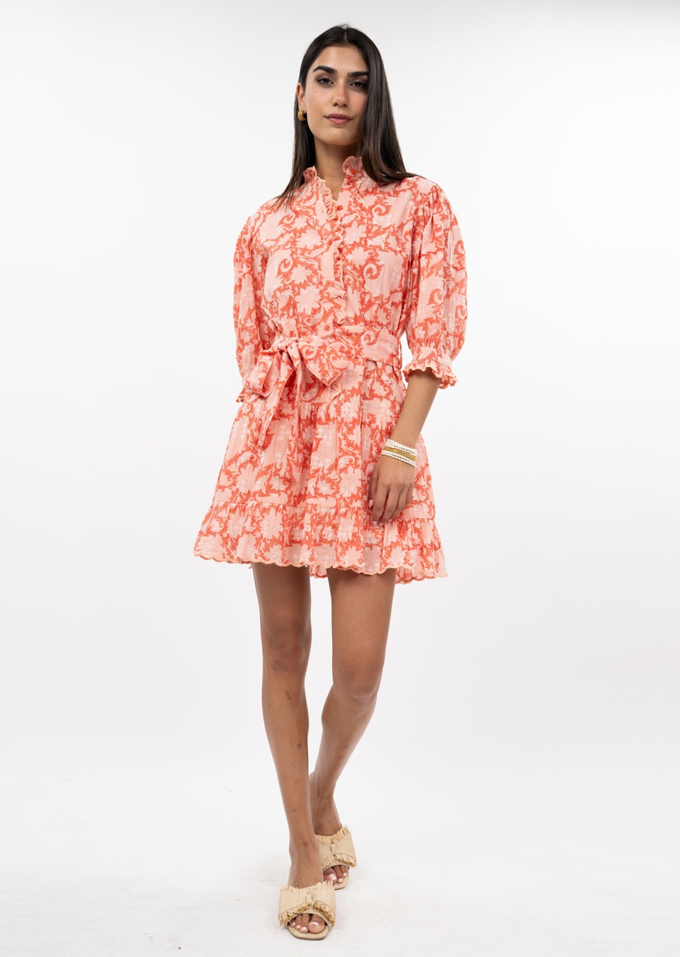 Sarah Pretty Paisley Dress in floral print with a flowing A-line silhouette made from polyester and spandex blend.