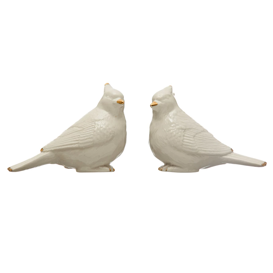 White stoneware cardinal-shaped mug with gold interior accents