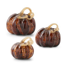 Set of 3 Brown Speckled Handblown Glass Pumpkins