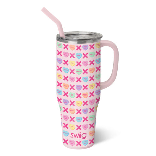 40oz Mega Mug in silver stainless steel with a comfort-grip handle, flexi-tip straw, and silicone base.