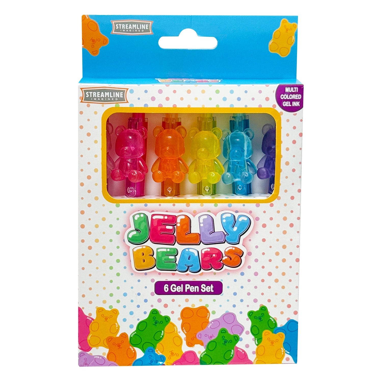 Set of Beary Bright acrylic gel pens in a color window box packaging.