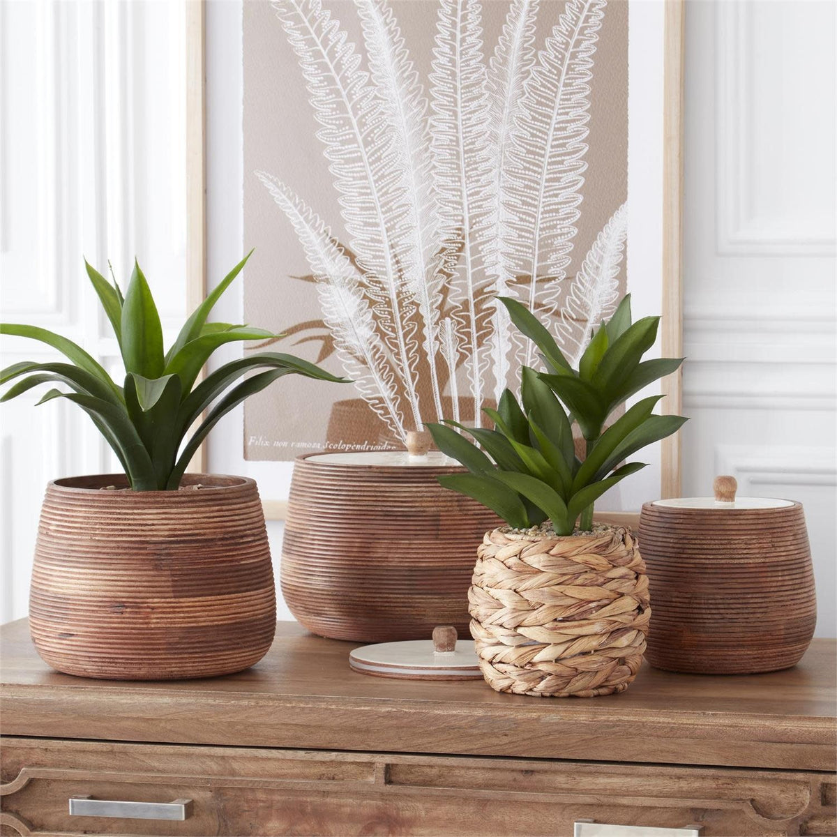Ribbed mango wood canister with natural finish
