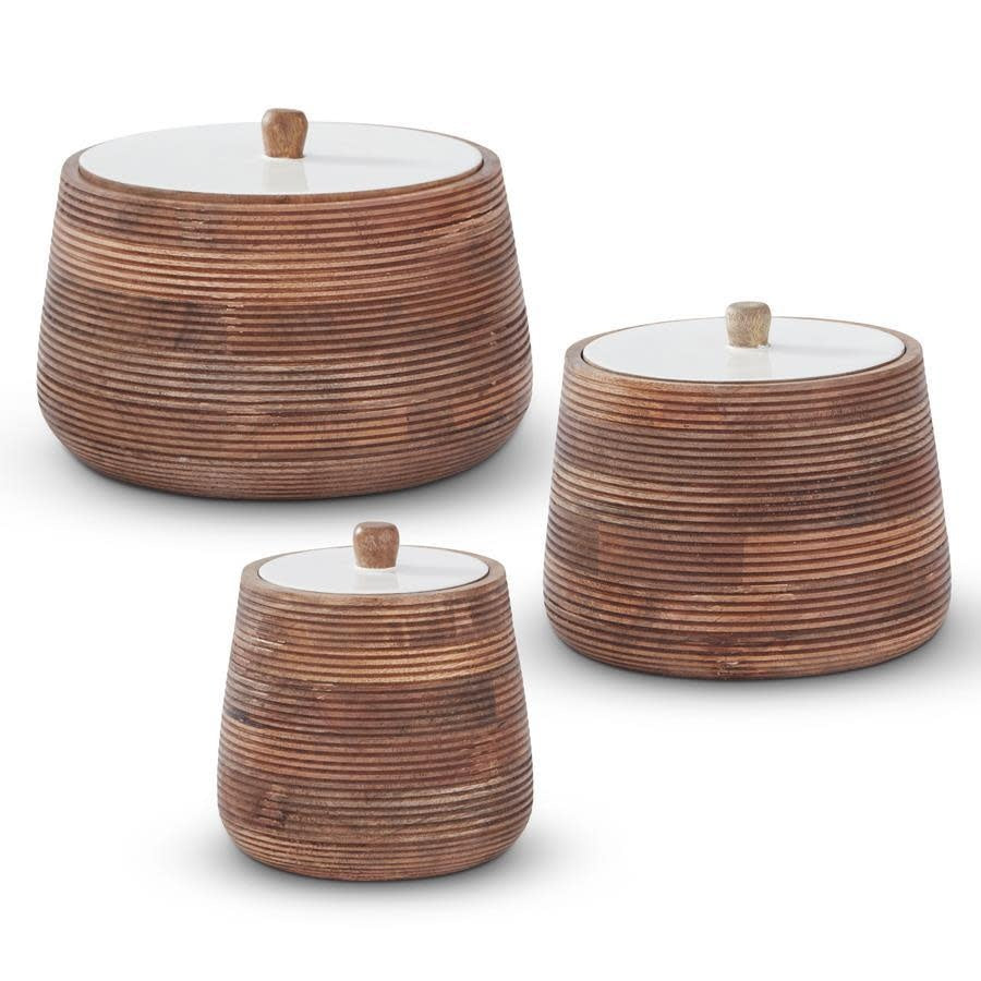 Ribbed mango wood kitchen canister with natural finish