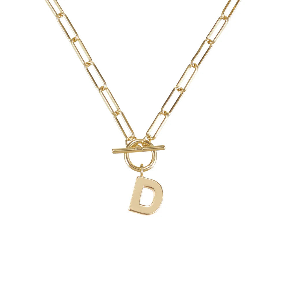 Gold-plated brass toggle necklace with an 18-inch chain.