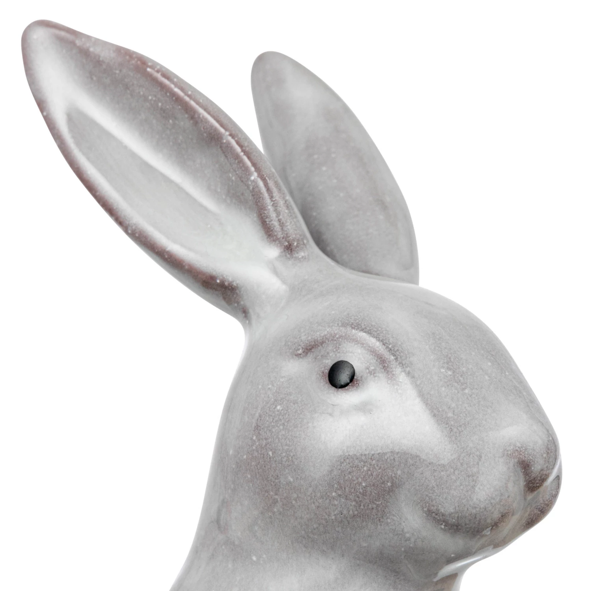 Stoneware rabbit figurine with flower-shaped bowl in natural earth tones.