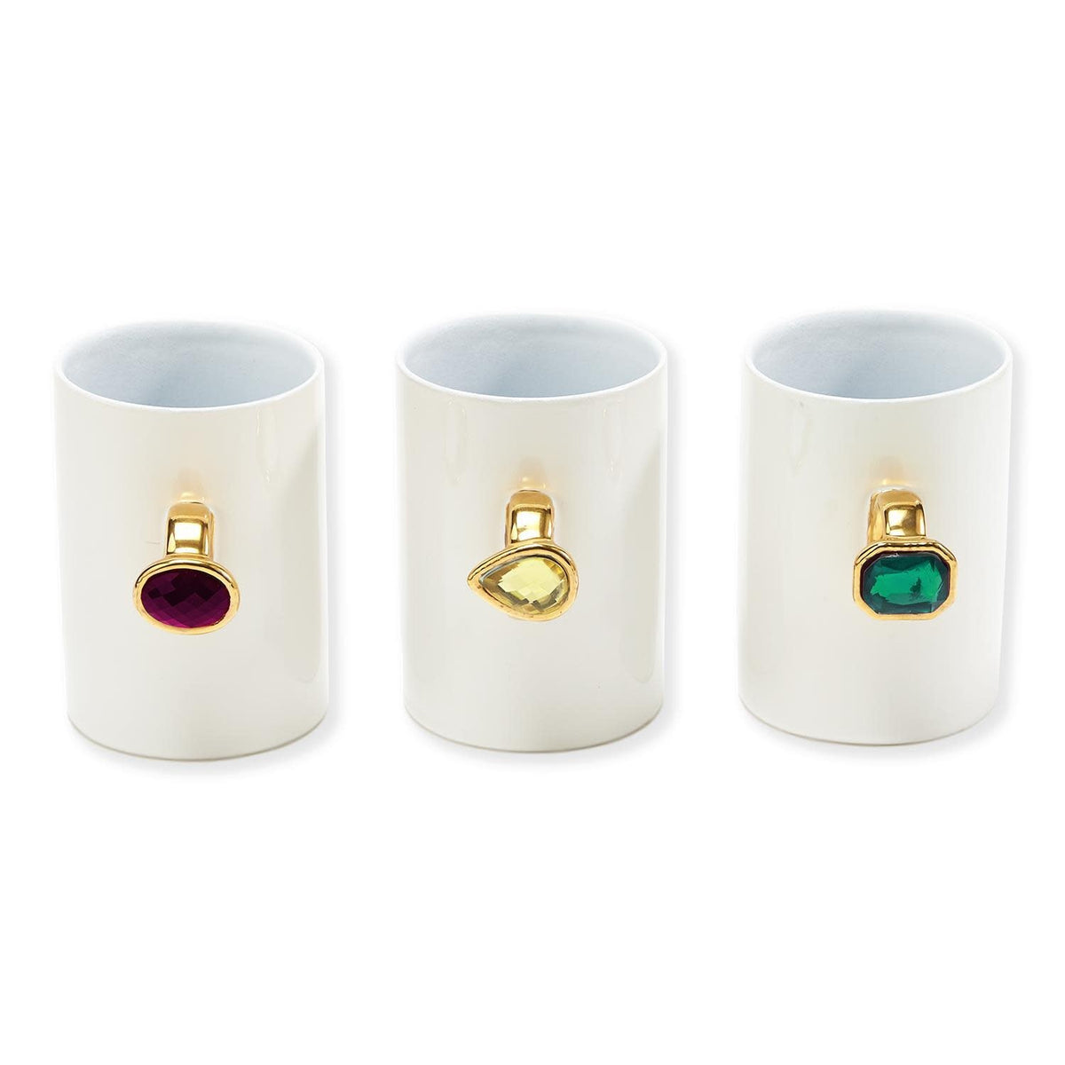 Porcelain mug with gem decorations and the phrase Put a Ring On It