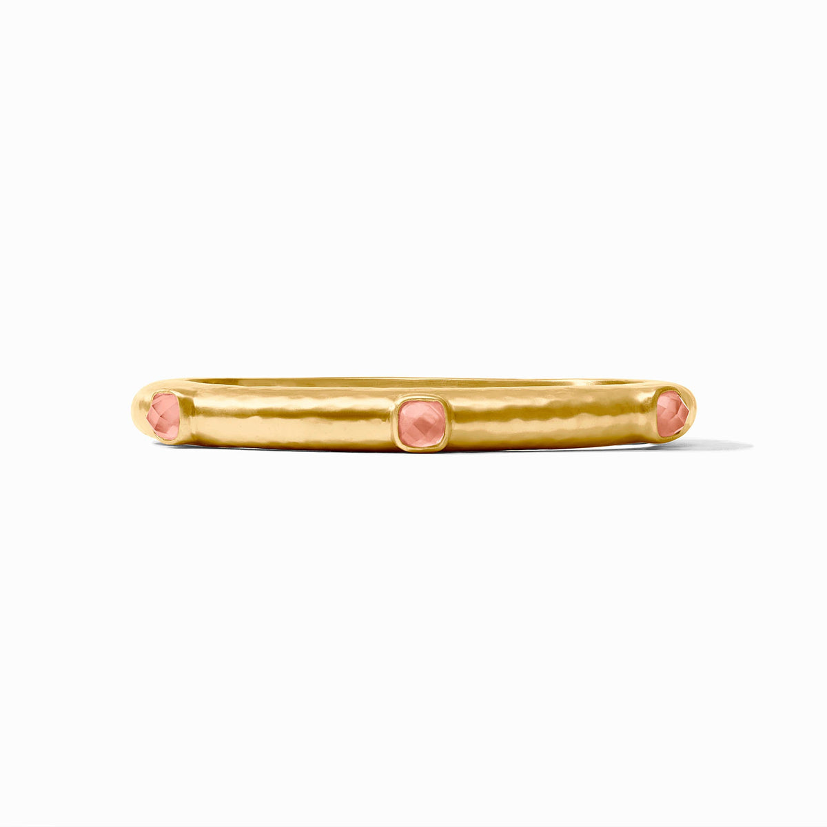 Catalina Stone Hinge Bangle in 24K gold plate with three pink glass stones.