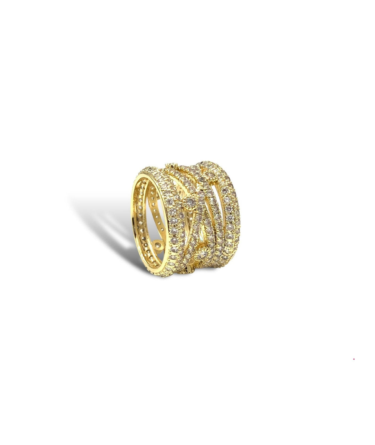Silver River Band ring featuring a crisscross layered band design.