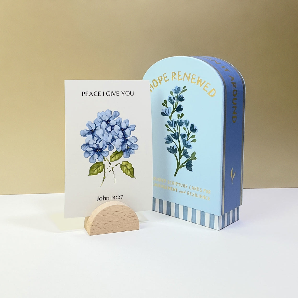 Faith Collection guided cards with stand in a neutral finish featuring inspirational text.