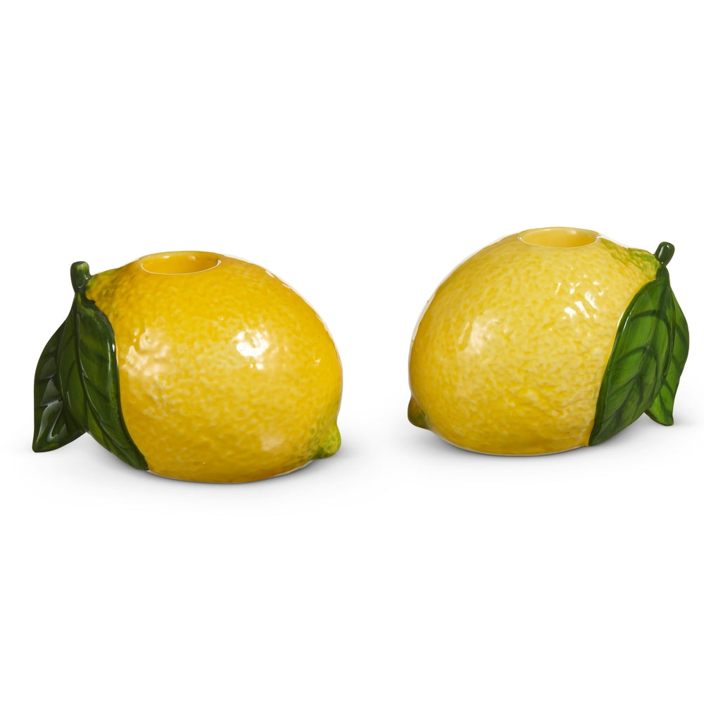 Dolomite taper candle holder in lemon yellow with a tapered cylindrical shape