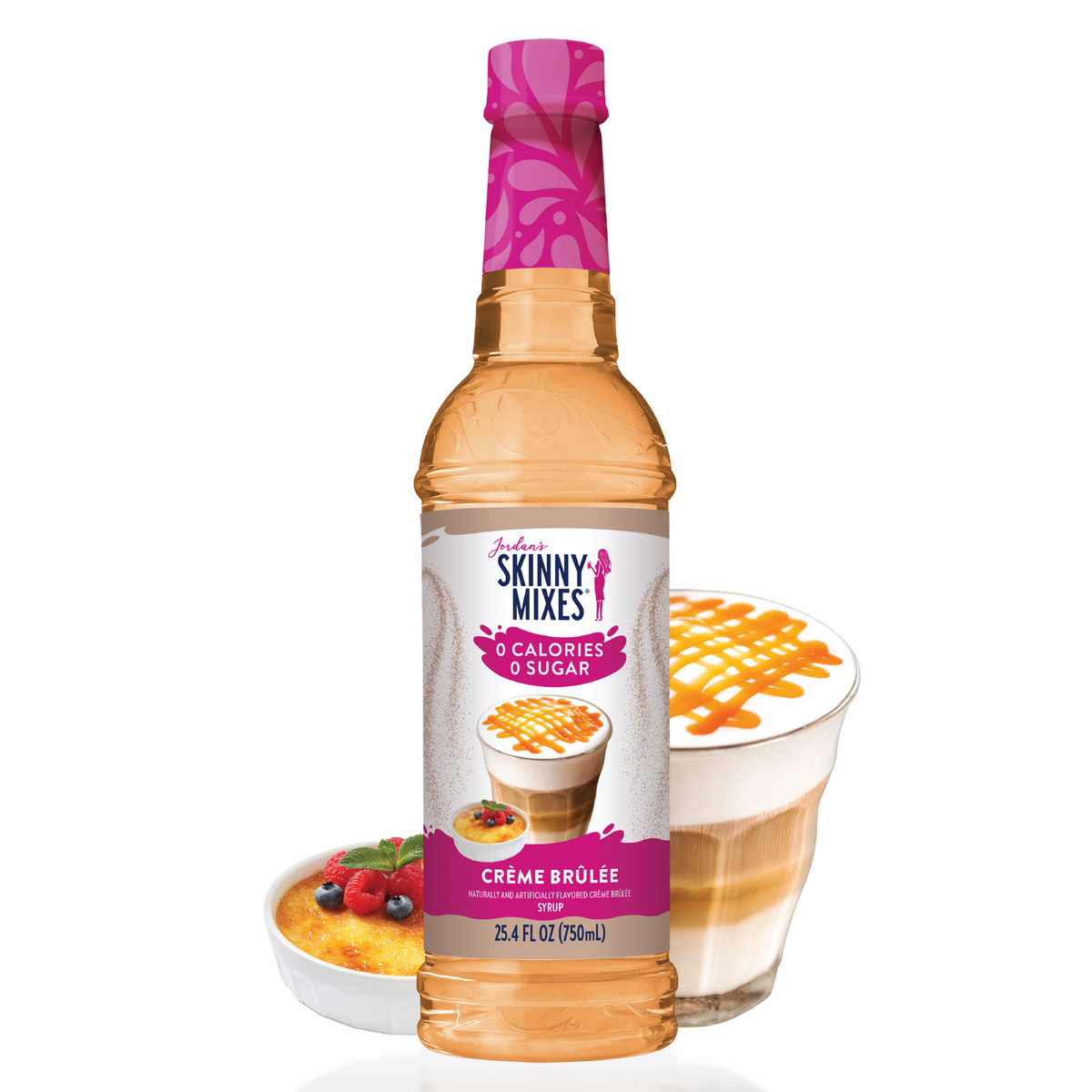Bottle of sugar-free raspberry syrup with a clear liquid inside.