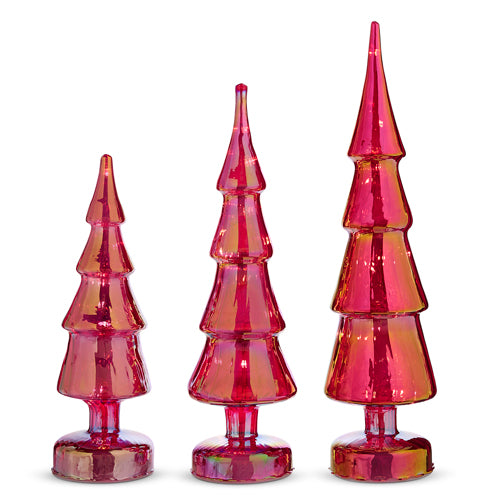 Red iridescent glass tree with integrated lighting