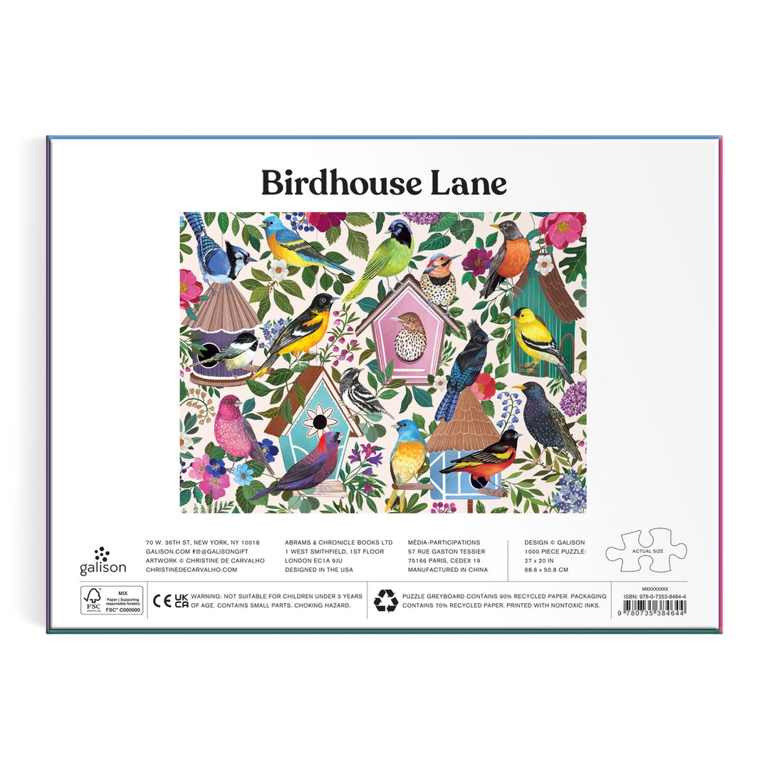 Birdhouse Lane puzzle box featuring a colorful illustration of a cozy birdhouse with surrounding garden elements.