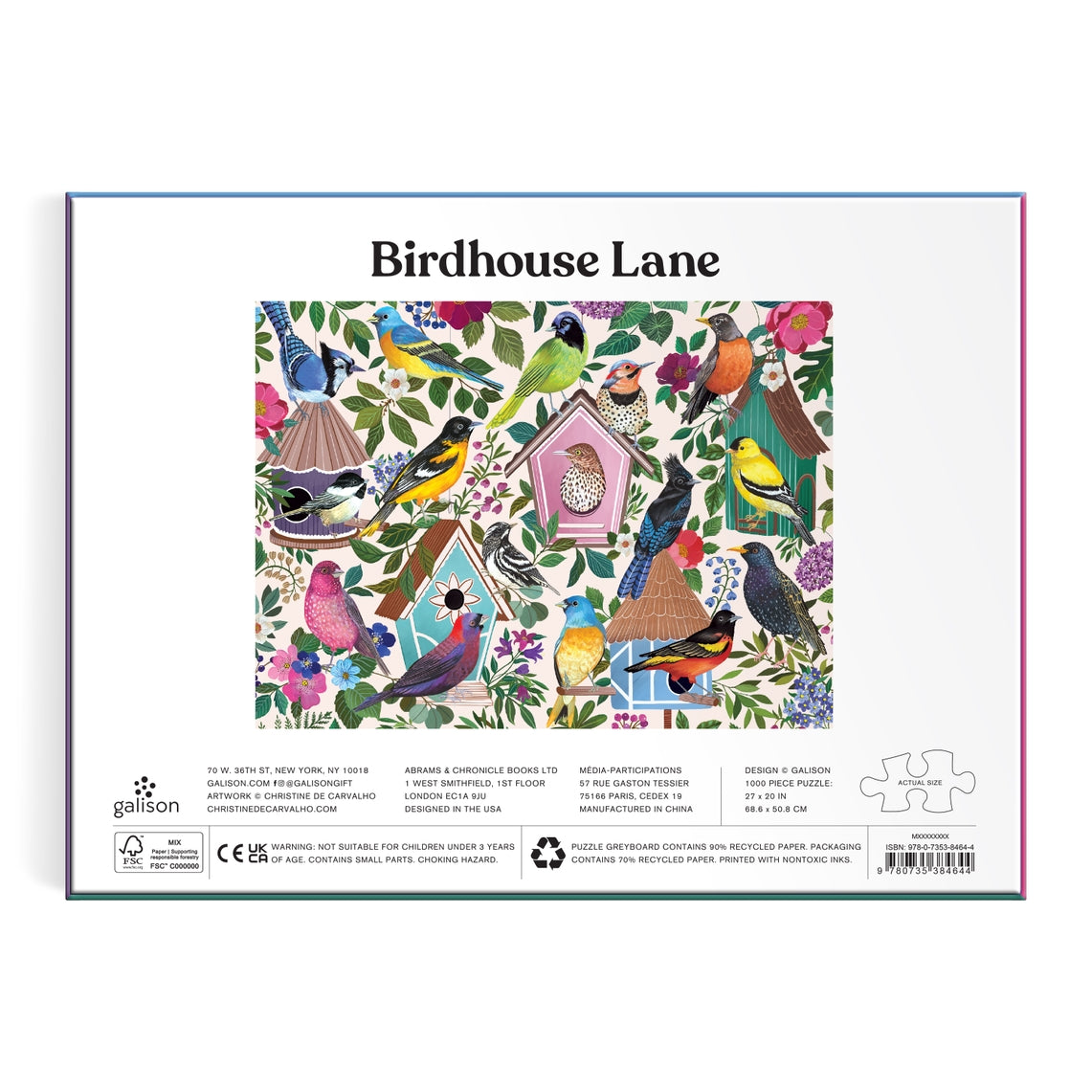 Birdhouse Lane puzzle box featuring a colorful illustration of a cozy birdhouse with surrounding garden elements.