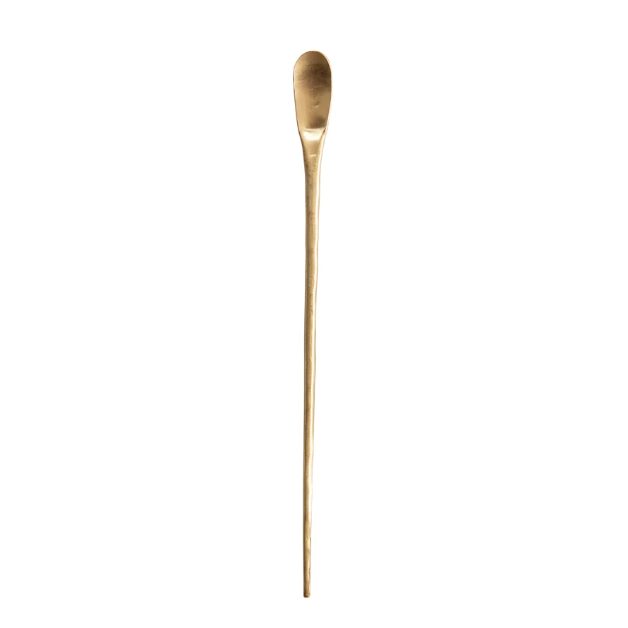 9-inch brass cocktail spoon with a long handle and polished metallic finish.