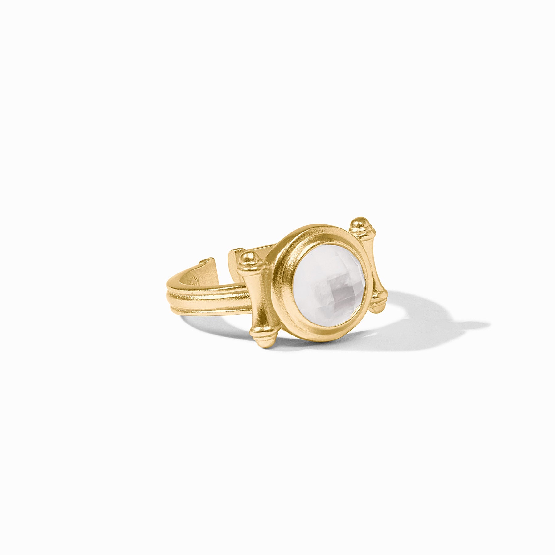 Adjustable domed glass ring with golden bamboo accents in gold plate