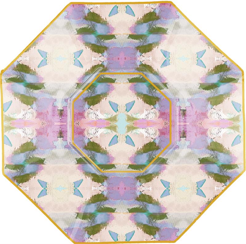 Octagonal decoupage glass plate with hand-painted gold rim and floral artwork