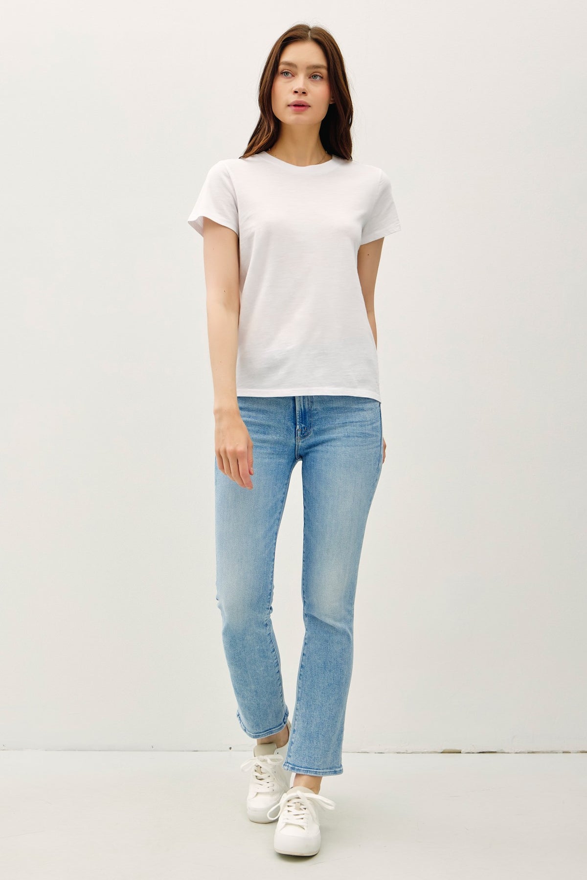 Leilani Classic Cut acid wash cotton t-shirt in light blue with a relaxed silhouette and subtle faded texture.