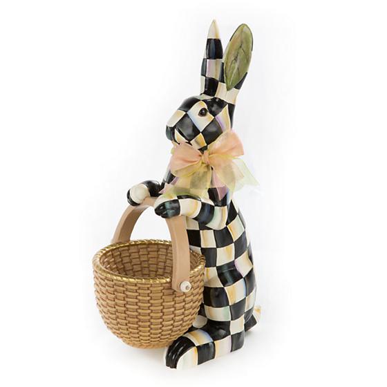 Courtly Check Rabbit wall art featuring a black rabbit silhouette on cream fabric with navy and red checkered pattern.