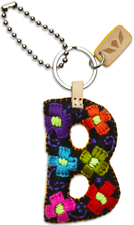 Felt letter charm in bright yellow with attached metal chain