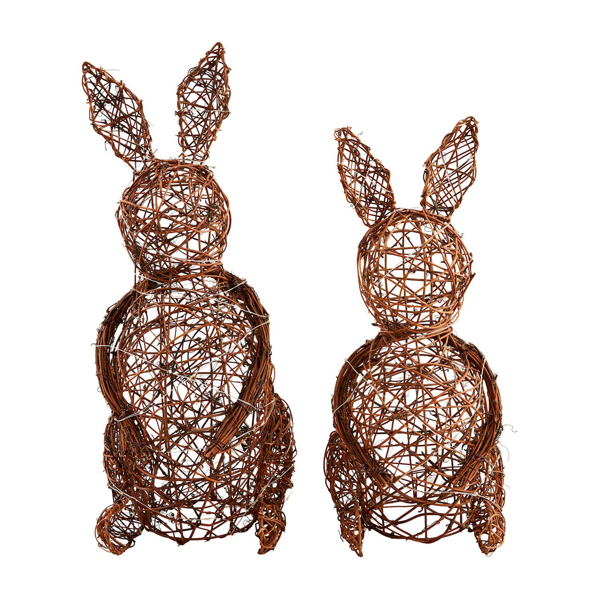 Rattan LED bunny nightlight with glowing ears in a seated pose.