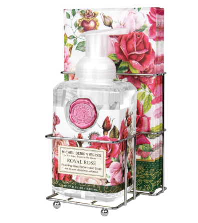 Foaming soap dispenser with matching napkin holder set in neutral tones